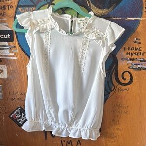 Monteau White Ruffled Bib Collar Blouse
